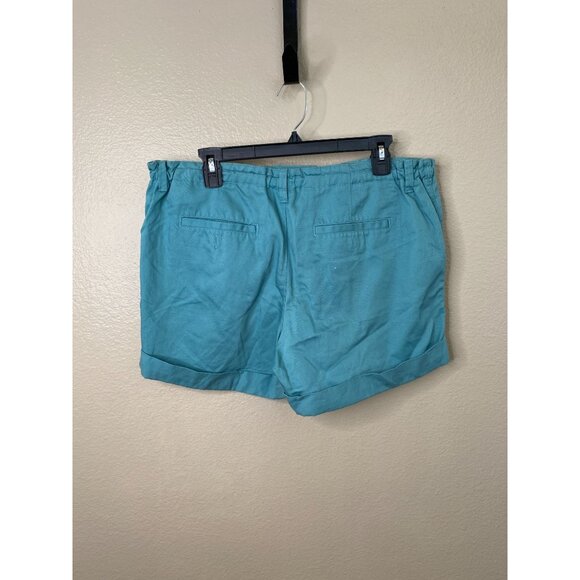 Ann Taylor Loft Womens Teal Cuffed Linen Blend Shorts Size 10 Drawstring Waist - Picture 3 of 7